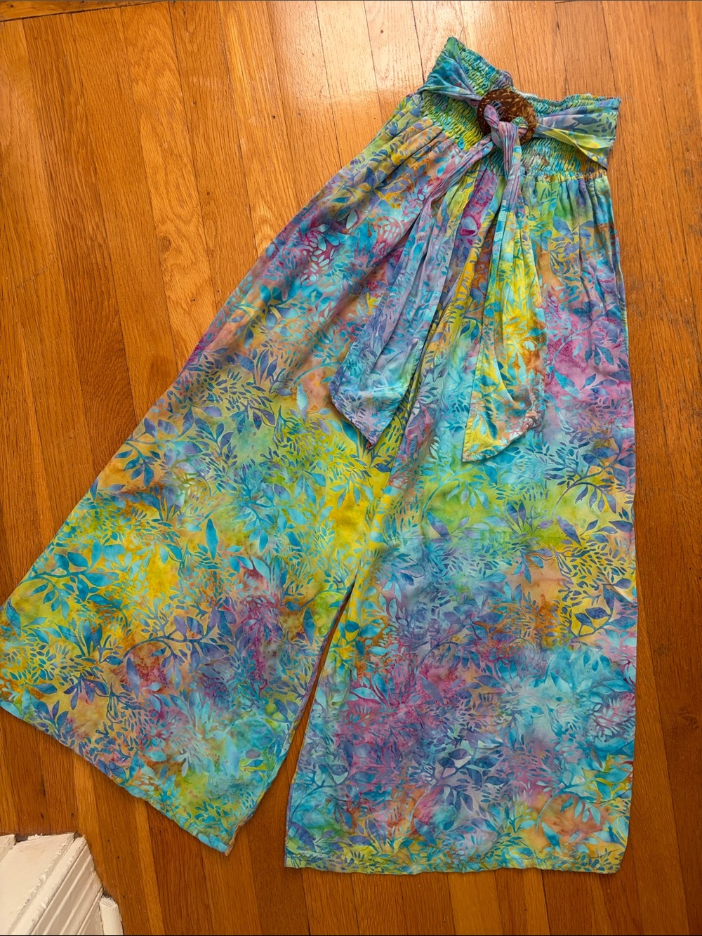 Tropical Vibrations Colorful Handmade Batik Palazzo Pants Flex Size S 100% Rayon